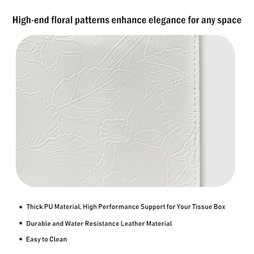 Tissue Box Holder Cover Square Tissue Cube Cover PU Leather Tissue Organizer with Bottom Belt for Bathroom, Tabletop, Kitchen, Night Stands, Office, Home, Car (1, White) - color: White