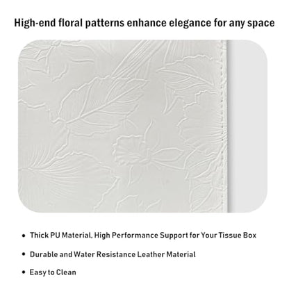 Tissue Box Holder Cover Square Tissue Cube Cover PU Leather Tissue Organizer with Bottom Belt for Bathroom, Tabletop, Kitchen, Night Stands, Office, Home, Car (1, White) - color: White