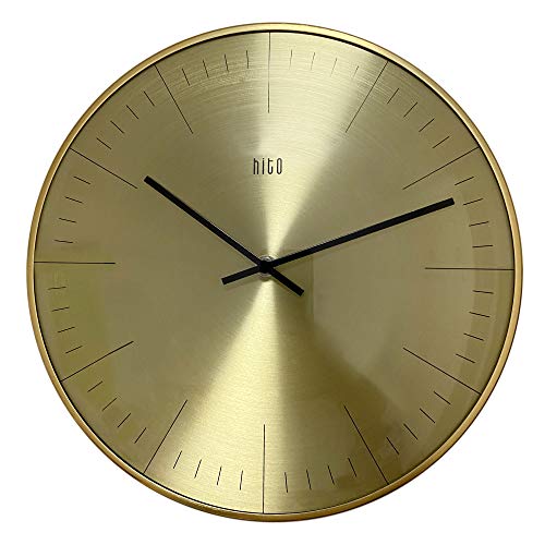 HITO Silent Non Ticking Wall Clock Glass Front Cover Accurate Sweep Movement 12 inch Modern Decorative for Kitchen, Living Room, Bathroom, Bedroom, Office (Gold 1)