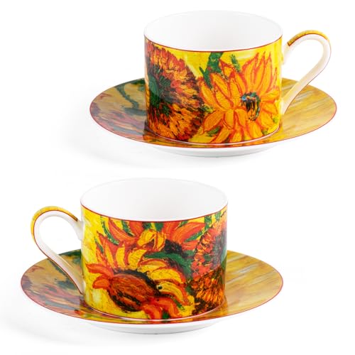 KAMMAK Tea Cups and Saucers Set of 2, Porcelain Coffee Cups, JBE007 | Stackable Espresso Mugs, Ceramic Demitasse for Coffee, Cappuccino, Latte, Americano, Tea - size: 8CZJBE007