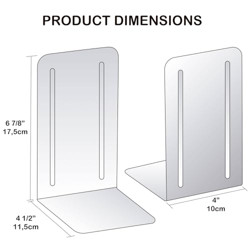 Acrimet Bookends for Shelves, Non-Skid Book Holder, Heavy Duty Book Stopper, Steel Metal Book Ends Storage for Home, Library, 6 7/8" H x 4" W x 4 1/2" D (Blue) (1 Pair / 2 Pieces)