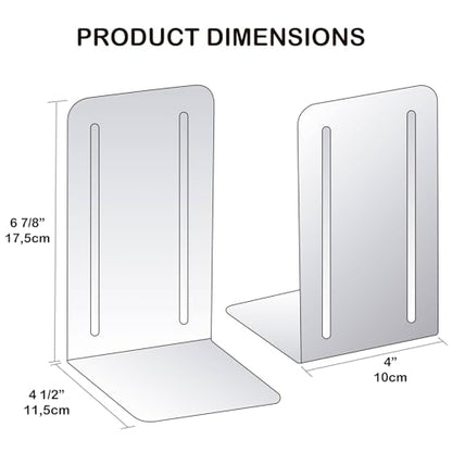 Acrimet Bookends for Shelves, Non-Skid Book Holder, Heavy Duty Book Stopper, Steel Metal Book Ends Storage for Home, Library, 6 7/8" H x 4" W x 4 1/2" D (Blue) (1 Pair / 2 Pieces)