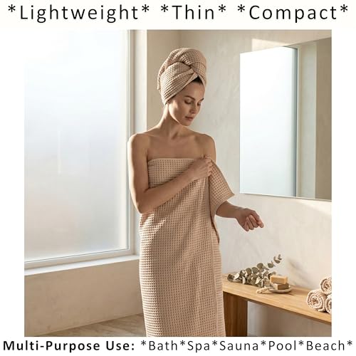 PÜSKÜL 2-Piece Natural 100% Turkish Cotton Waffle Bath Towels Extra-Large | Beige, 32x63" Bath Sheet Towel, Light Soft Absorbent Quick-Dry Lint-Free Premium Honeycomb Weave Oeko-Tex Made in Turkiye - color: Beige