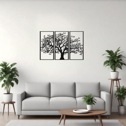JBCHUCI Metal Tree of Life Wall Art Set of 3, Matte Black Home Decor | Laser-Cut Metal Wall Decor Set, Family Triptych Hanging for Living Room, Dining Room, Entryway, Office, Ideal Gift
