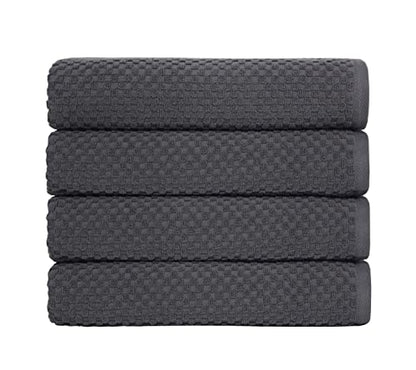 COTTON CRAFT Euro Spa Waffle Weave Bath Towels - Set of 4 Grey Towels | Pure 100% Ringspun Cotton Oversized Luxurious Towel Set - Soft Plush Super Absorbent Low Lint Quick Dry - 30 x 56 inches - color: Grey, size: 4 Pack Bath Towel