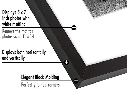 Americanflat 11x14 Picture Frame with Shatter-Resistant Glass - Use as 5x7 Frame with Mat or Display 11x14 Photo Without Mat - Signature Collection - Picture Frames for Wall Display - Black | Shatter-resistant glass, hangs vertical or horizontal, sawtooth