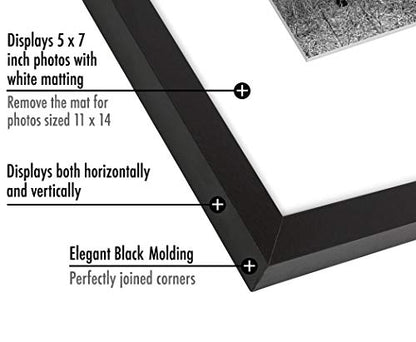 Americanflat 11x14 Picture Frame with Shatter-Resistant Glass - Use as 5x7 Frame with Mat or Display 11x14 Photo Without Mat - Signature Collection - Picture Frames for Wall Display - Black | Shatter-resistant glass, hangs vertical or horizontal, sawtooth