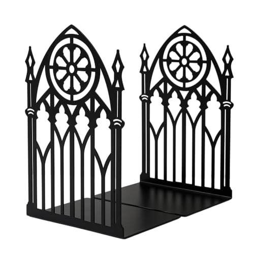 Gothic Gate Book Ends, Metal Heavy Duty Bookends for Shelves | Non Skid Metal Book Divider Decorative Holder, Abstract Art Desgin Book Stopper Supports for Office, Home - color: Gothic Gate a