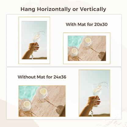 RICHFOCUS 24x36 Poster Frame Gold|24 x 36 Large Picture Frame Matted to 20x30|Metal Aluminum 36x24 Art Frame for Wall with Tempered Glass Wall Hooks Included, Set of 2 - color: Gold, size: 24x36-2P-Tempered Glass