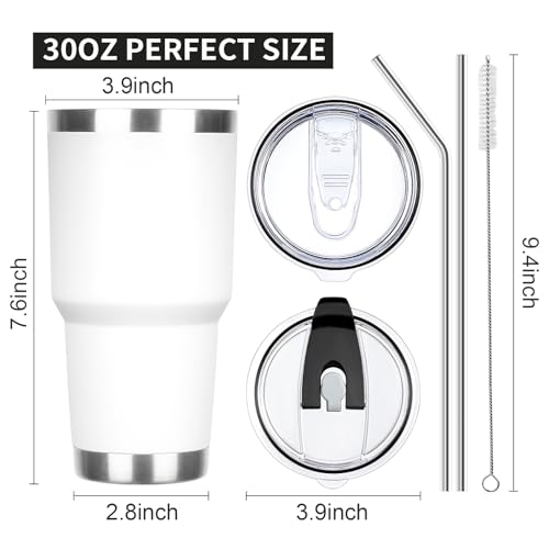 30 oz Tumbler with Lids and Straws Double Wall Insulated Tumbler Cup,Stainless Steel Leak-proof Thermal Coffee Tumbler Powder Coated Travel Mug for Cold and Hot Beverages,White - color: White, size: 30 Ounces