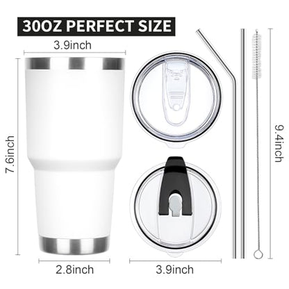 30 oz Tumbler with Lids and Straws Double Wall Insulated Tumbler Cup,Stainless Steel Leak-proof Thermal Coffee Tumbler Powder Coated Travel Mug for Cold and Hot Beverages,White - color: White, size: 30 Ounces