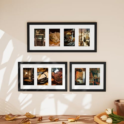 Vittanly 8x20 Collage Picture Frame, Displays 4Pcs 4x6 Pictures with Mat or 1Pcs 8x20 without Mat, Picture Frames Collage Wall Decor for Horizontal or Vertical Display, Black, 1 Pack | Displays 4Pcs 4x6 Pictures with Mat or 1Pc 8x20 without Mat, Picture F
