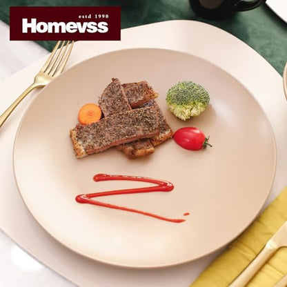 HomeVss Stoneware Two-Tone Colors Life 12pc Dinner Set， Outside Shiny Black + Inside Matte Glaze Warm Beige - color: Warm Beige, size: 12pc Set