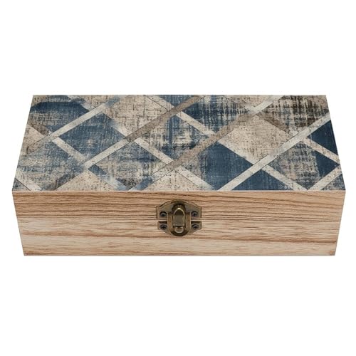 MUSM Vintage Wooden Storage Box, Linen Print Pattern Keepsake Box for Jewelry, Photos, Letters, Elegant Desktop Organizer for Home & Office Decor