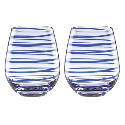 Kate Spade New York Charlotte Street 2Pc Stemless Wine Glass, 2 Count (Pack of 1), Blue - size: 16 Ounces, style: Stemless Wine Glasses