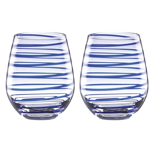 Kate Spade New York Charlotte Street 2Pc Stemless Wine Glass, 2 Count (Pack of 1), Blue - size: 16 Ounces, style: Stemless Wine Glasses