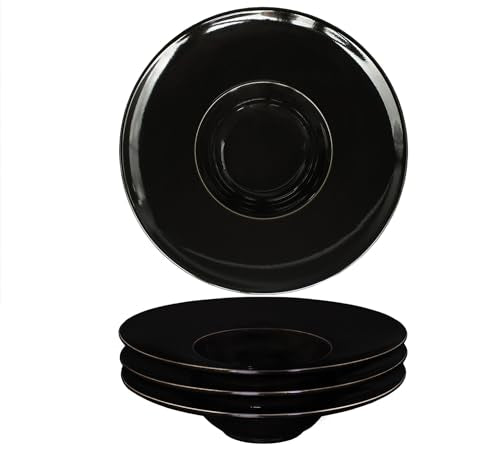Ceramics Rimmed Soup Bowls 5.1 oz, Black 8.5 inch Exquisite small soup plate Set of 4, Pasta plates With Rim is the best choice for hotels, kitchens, fine restaurants and gourmets - color: Black, size: 8.5 Inch-5.1 oz