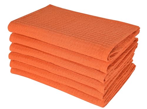 Dish Towels|Kitchen Dish Cloths Two-Sided Waffle Terry|13x28 Inches 100% Cotton Dish Rags Washing Dishes|Super Absorbent Reusable Quick Drying Dish Towels| 6-Pc Set Orange - color: Orange-1