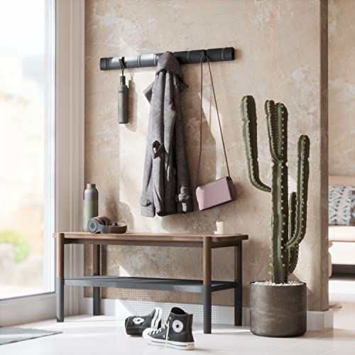Umbra Flip Coat Rack, Wall Mount 8-Hook, Space Saving, Black | Real wood and steel build, retractable hooks fold flat, holds coats bags and scarves, easy install - color: Black/Black, size: 8-Hook