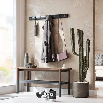 Umbra Flip Coat Rack, Wall Mount 8-Hook, Space Saving, Black | Real wood and steel build, retractable hooks fold flat, holds coats bags and scarves, easy install - color: Black/Black, size: 8-Hook