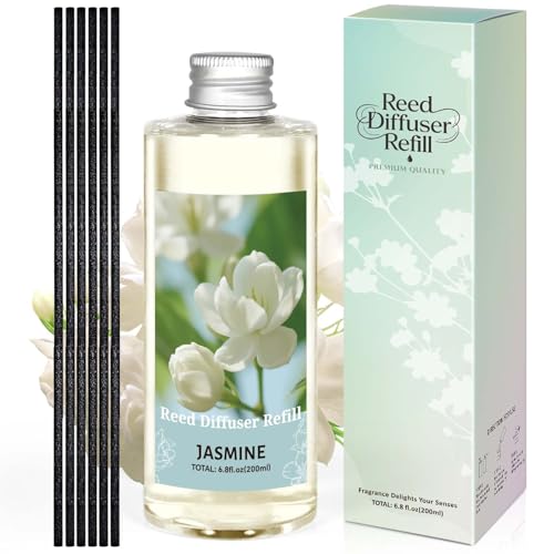 STRN Jasmine Reed Diffuser Oil Refill, Scented Diffuser with Stick 200ML | Summer Long-Lasting Fragrance for Living Room, Bedroom, Office, Home Décor - color: White 3