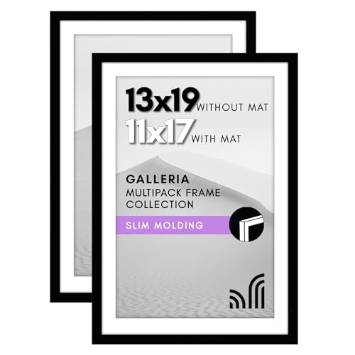 Americanflat 13x19 Poster Frame 2-Pack - Matted to 11x17 - Black | Slim Molding construction, Polished plexiglass front, hangs vertical or horizontal, sawtooth hangers included - color: Black, size: 13x19