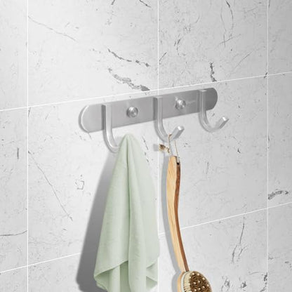 Coat Hook Rack Brushed Nickel - Sagmoc 8-Inch Coat&Towel Hook Rail Wall Mounted with 3 Hooks, Durable Wall Hangers for Bedroom, Bathroom, Foyer, Hallway (SUS304 Stainless Steel) - size: 3 Hooks