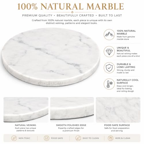 11-Inch Round Marble Cheese Cutting Board, White | Solid Natural Stone, Cutting Board & Charcuterie Serving Tray, Non-Slip Feet, 0.5" Thick, Easy to Clean - color: White, size: 11"L x 11"W