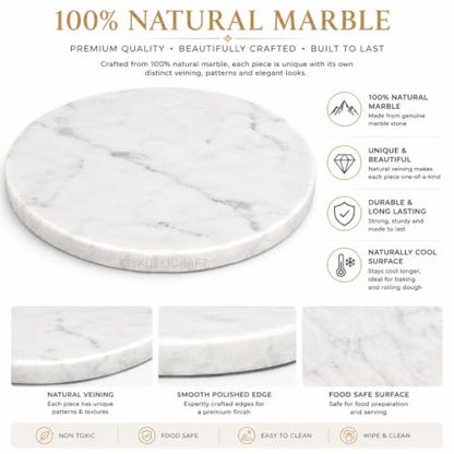 11-Inch Round Marble Cheese Cutting Board, White | Solid Natural Stone, Cutting Board & Charcuterie Serving Tray, Non-Slip Feet, 0.5" Thick, Easy to Clean - color: White, size: 11"L x 11"W