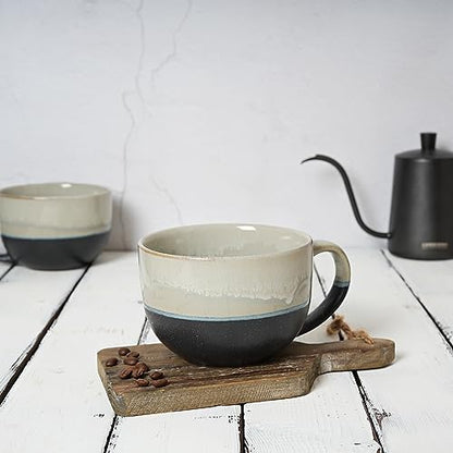 Bosmarlin Extra Large Ceramic Coffee Mug, 23 Oz, Microwave and Dishwasher Safe, Big Oversized Tea Cup for Office and Home, Reactive Glaze (Grey) - color: Gray