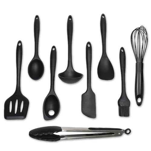 Chef Craft - Premium Silicone Kitchen Tools and Utensils Set, Non-Scratch, Withstands Temperatures up to 450°F, BPA-Free, 9 Piece Cooking Utensils Set, Black - color: Black, size: 9 Piece Set