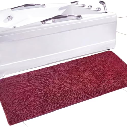 Madeals Long Bathroom Rugs Chenille Runner Bathroom Mat Kitchen Rug Burgundy - color: Burgundy, size: 20"x 46"