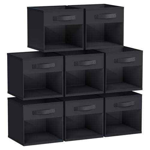 DIMJ 8 Pack Foldable Storage Cubes with Window, Closet Storage Bins with Handle, 11x11 inch Storage Cubes for Clothes, Toys, Books - color: Black, size: 10.6 Inch.- 8 Pack