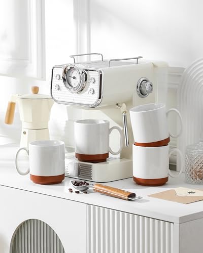 MALACASA 16oz Ceramic Coffee Mugs Set of 4, Stackable Coffee Cups with Straight-Sided Design, Mugs for Coffee, Latte, Tea, Hot Chocolate, Cappuccino and Cocoa, Microwave & Dishwasher Safe, Khaki White - color: Straight-Khaki White, size: 16 Oz