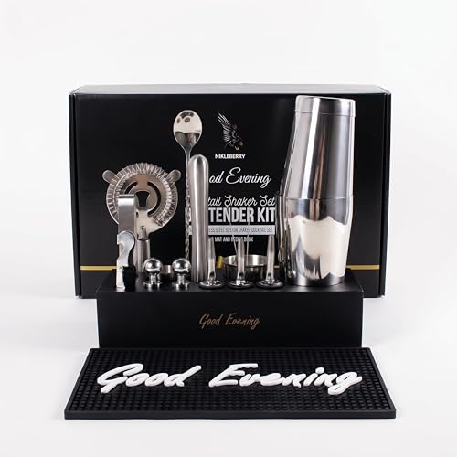 Premium 18-Piece Bartender Kit - Mixology Cocktail Shaker Set with Modern Bamboo Stand, Weighted Boston Shaker, Bar Mat & Recipe Book | 304 Stainless Steel Home Bar Accessories