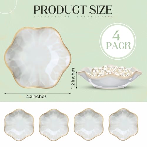 4 Pack Small Jewelry Dish Ceramic Trinket Holder Tray for Rings Earrings Key Bowl Women Mother's Day Wedding Gift(White) - color: White, style: Ceramic