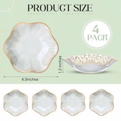 4 Pack Small Jewelry Dish Ceramic Trinket Holder Tray for Rings Earrings Key Bowl Women Mother's Day Wedding Gift(White) - color: White, style: Ceramic