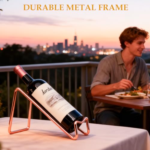 4-Pack Countertop Wine Bottle Holder, Small Metal Wire Wine Rack Stand for Tabletop Storage, Cabinet, Pantry, Bar, and Kitchen Organization (Rose Gold) - color: Rose Gold