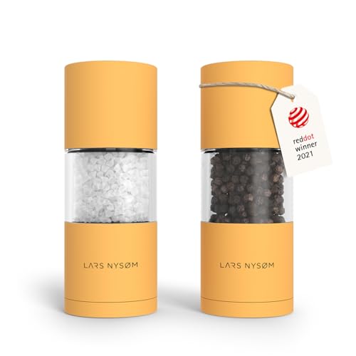 LARS NYSØM Salt and Pepper Grinder Set, Manual Salt and Pepper Mills with Adjustable Ceramic Grinder, Design Spice Shaker Set (Mustard Yellow) - color: Mustard Yellow