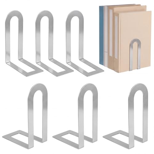 6 Pcs Sliver Modern Metal Book Ends for Shelves Decorative Small Bookends Book Shelf Organizer Minimalist Design Stopper to Hold Books for Home Office(5.5 * 3.75 * 2.25inch) - color: Sliver, size: 5.5*3.75*2.25inch