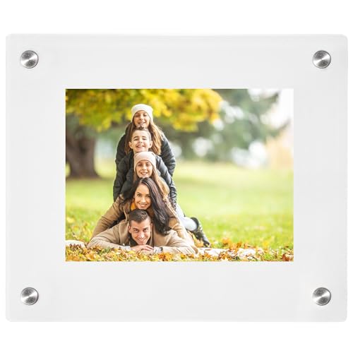 Rebecca Luxurious-7x9 Frameless Acrylic Picture Frame 7x9 Inch - Ultra Clear 4mm Acrylic Floating Frame with Silver Brackets - Easy Wall Installation for Certificates, Graduation, Family Photos, Documents - Modern Photo Display - size: 7x9