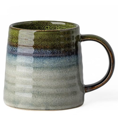 15.5oz Large Heavyweight Ceramic Mug, Reactive (Light Green) | 15.5oz Medium-Large, Heavy Weighted Stoneware, Reactive Transmutation Glaze, Microwave & Dishwasher Safe, Gift Box - color: Light Green