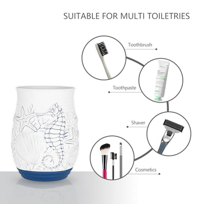 Beach Theme Bathroom Accessory Sets 4PCs Bathroom Set Complete Embossed Seashell Starfish Design Includes Lotion Dispenser Toothbrush Holder Tumbler Cup & Soal Dish - color: White With Blue, size: Soap Dish