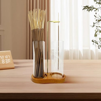 2 in 1 Glass Incense Holder for Sticks, Incense Burner with Ash Catcher, Hanging Incense Holders with Glass Ash Catcher for Meditation, Yoga, Spa, Home Decor, Room
