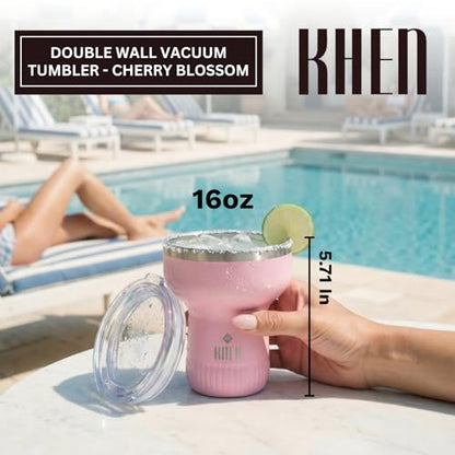 Double Wall Insulated Margarita Tumbler, Cocktail Cup Cherry Blossom, 16 oz | Keeps Drinks Cold 12+ Hours, Shatterproof, Portable, Travel Friendly Perfect for Margaritas, Martinis, Cocktails & Mix Drinks - color: Cherry Blossoms