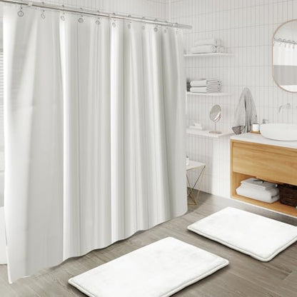Clara Clark Bathroom Set - White Bathroom Accessories Set, Bathroom Sets with Shower Curtain and Rugs, 23PC Shower Curtain Set with Liner, Soap Dispenser, Soap Dish, Toilet Brush Holder, and Trash Can - color: White, size: Complete Set + Bath Rugs