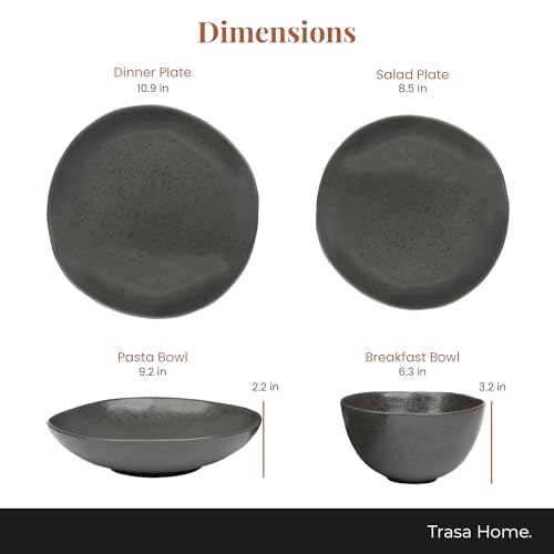 Stoneware Dinnerware Set, 16 Piece, 4 Place Settings, Made in Portugal, Charcoal - color: Charcoal Gray
