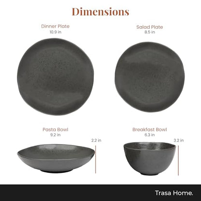 Stoneware Dinnerware Set, 16 Piece, 4 Place Settings, Made in Portugal, Charcoal - color: Charcoal Gray