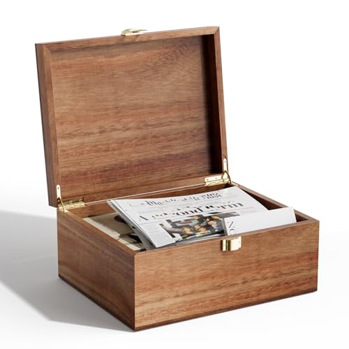 Wooden Keepsake Box, Acacia Memory Box with a Hinged Lid, Wooden Storage box, for Picture Letter Time Capsule - Wooden Gift Boxes (Large) - size: Large