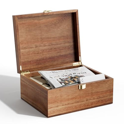 Wooden Keepsake Box, Acacia Memory Box with a Hinged Lid, Wooden Storage box, for Picture Letter Time Capsule - Wooden Gift Boxes (Large) - size: Large